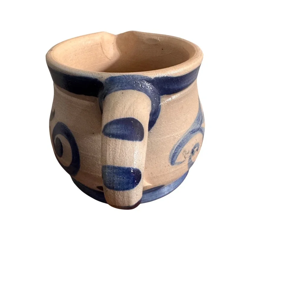 Vintage German Salt Glaze Stoneware Creamer Blue Cobalt Folk Art‎ Floral Pitcher
